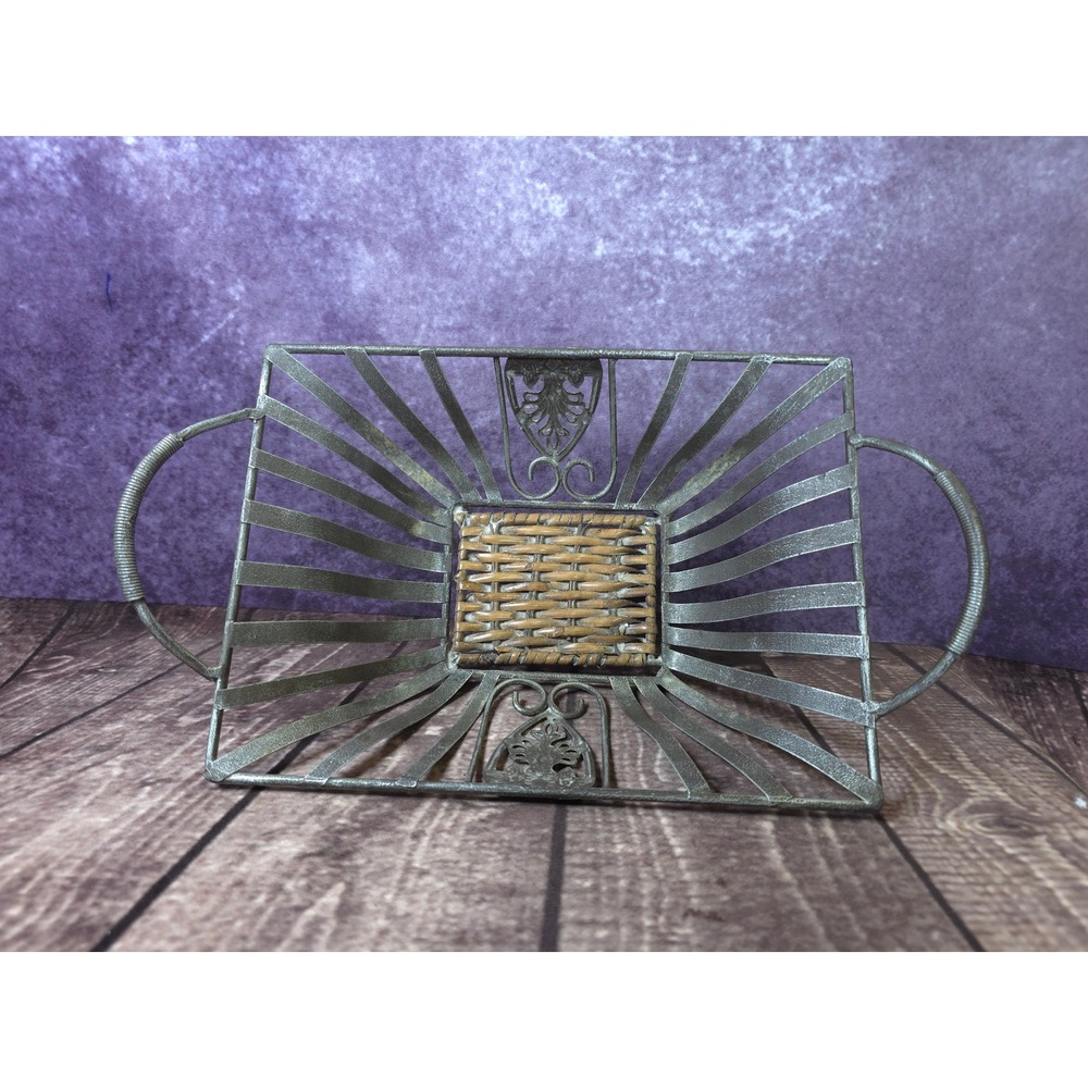 Decorative Woven Metal Fruit Basket Bowl with‎ Handles Vintage Farmhouse Decor